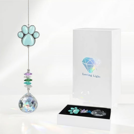 Blue paw cat-eye stone crystal suncatcher with gift box and prism ball