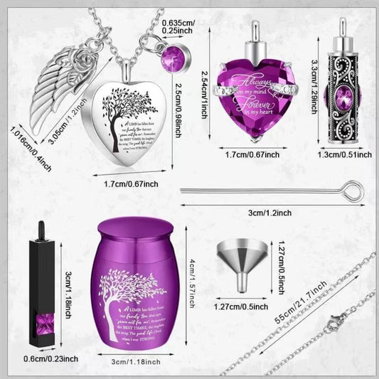 Pet Cremation Jewelry & Mini Keepsake Urn (Choose Style) – Purple Memorial Urn Pendant Necklace or Mini Urn, Screw-Top, Leak-Resistant, for Ashes & Fur