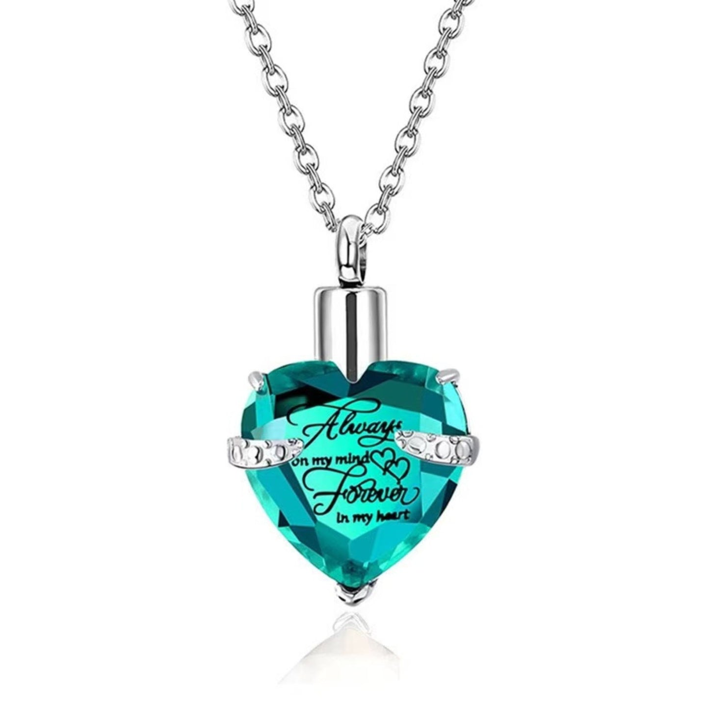 Heart Birthstone Crystal Urn Necklace – Stainless Steel Memorial Keepsake Pendant with Funnel Kit, 12 Color Options, 55cm Chain