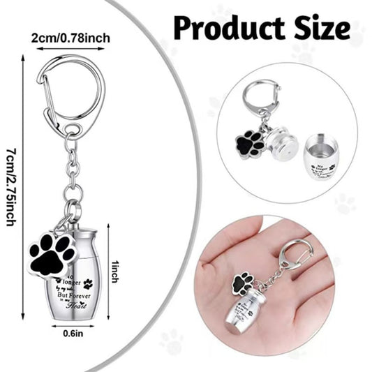 Size comparison of Pet Memorial Urn Keychain with Paw Print Charm - Ideal for Pet Ashes (Silver Finish)
