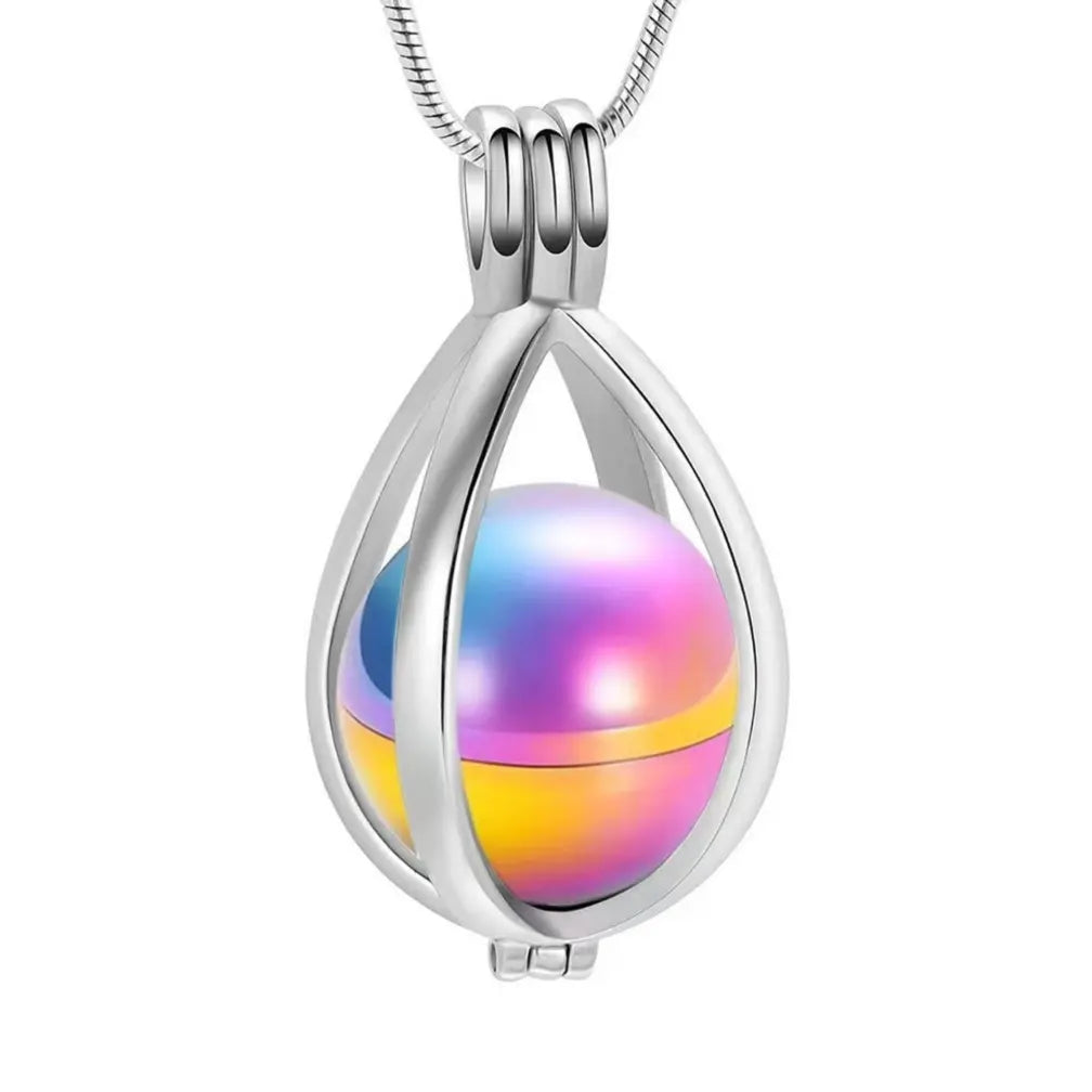 Teardrop Pet Urn Necklace with Inner Sphere Capsule
