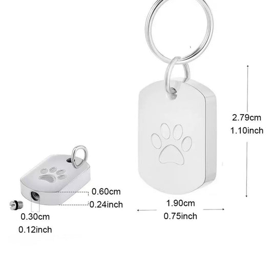 Silver Paw Print Cremation Ashes Keychain Urn Size Detail