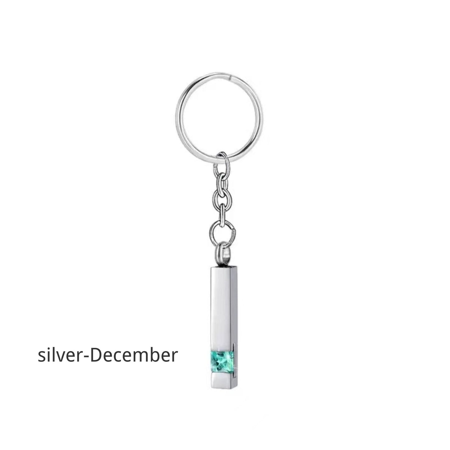 Birthstone Pet Memorial Keychain Urn - Stainless Steel Pillar Keepsake