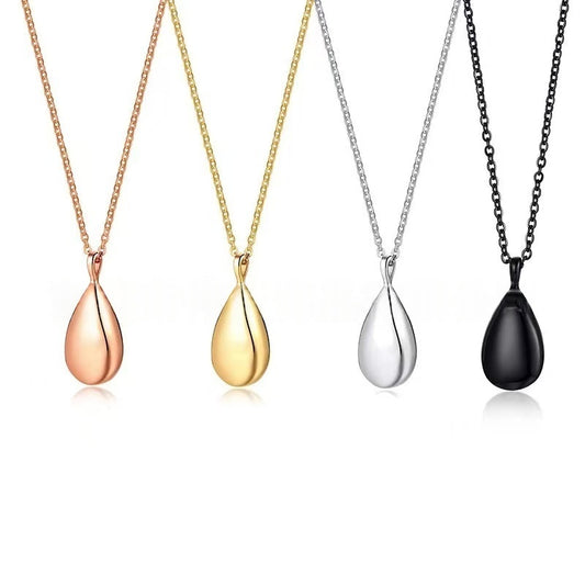 Teardrop Pet Ashes Urn Necklace – Stainless Steel Memorial Keepsake Pendant with Chain (Gold/Silver/Black/Rose Gold)
