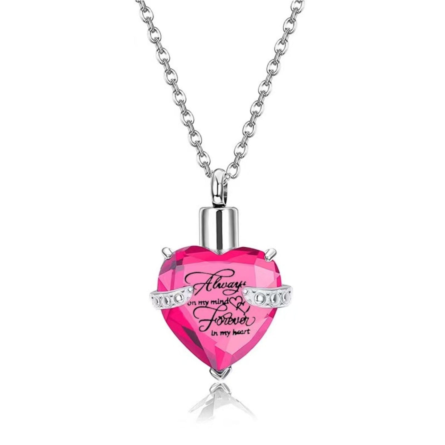 Heart Birthstone Crystal Urn Necklace – Stainless Steel Memorial Keepsake Pendant with Funnel Kit, 12 Color Options, 55cm Chain