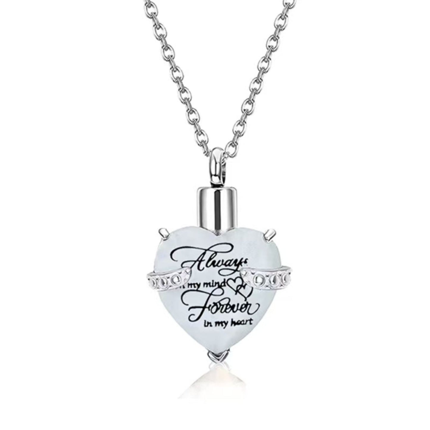 June： Birthstone heart crystal urn necklace pendant on chain, memorial keepsake jewelry for pet loss