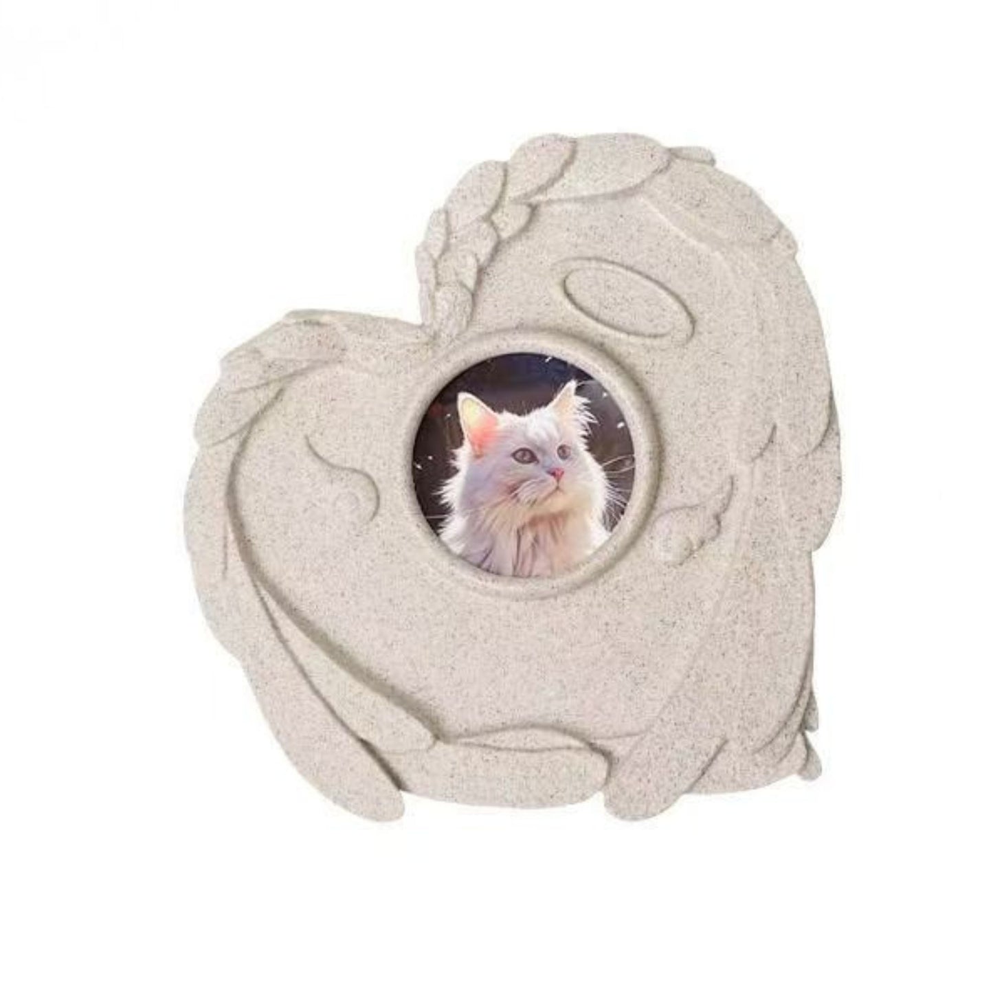 PawHalo Heart-Shaped Pet Memorial Stone with Angel Wings Photo Frame