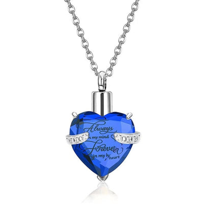 Heart Birthstone Crystal Urn Necklace – Stainless Steel Memorial Keepsake Pendant with Funnel Kit, 12 Color Options, 55cm Chain