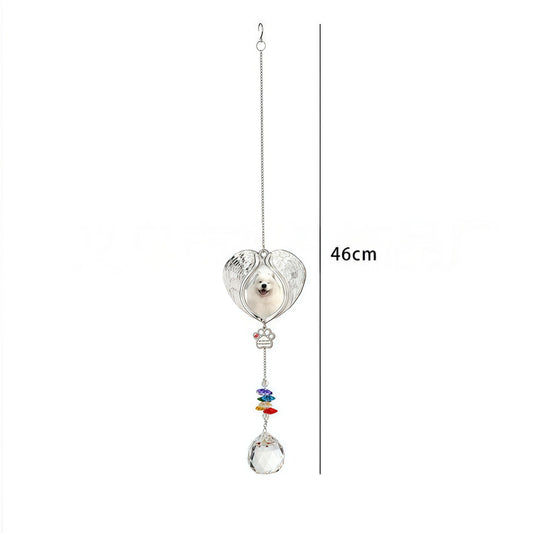 Pet memorial suncatcher size chart showing 46cm length and 40mm crystal prism