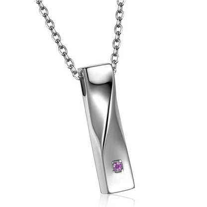 Twisted Stainless Steel Cremation Urn Necklace with Birthstone Crystal – Minimal Bar Keepsake Memorial Jewelry for Pets (12 Colors)