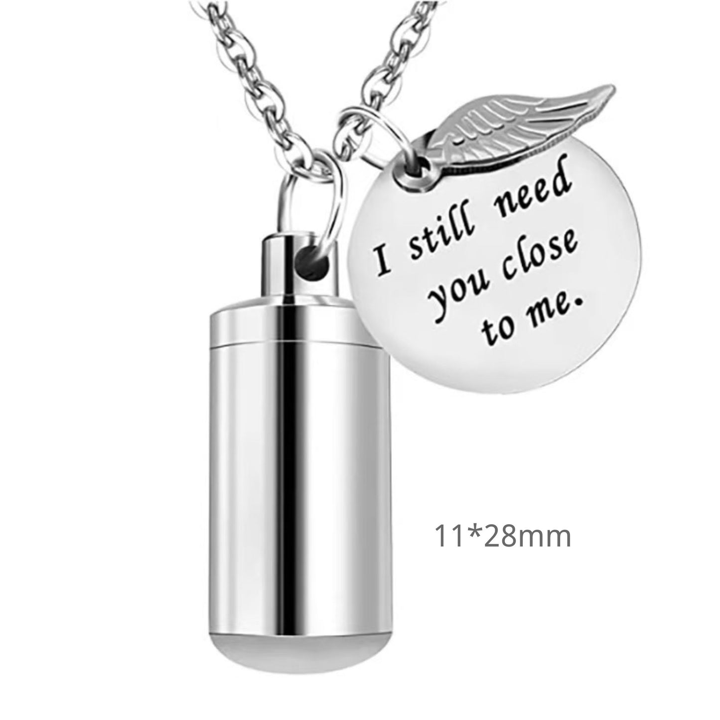 Stainless Steel Cylinder Pet Urn Necklace – Mini Ashes Keepsake Pendant (3 Sizes, 3 Colors)