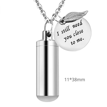 Stainless Steel Cylinder Pet Urn Necklace – Mini Ashes Keepsake Pendant (3 Sizes, 3 Colors)