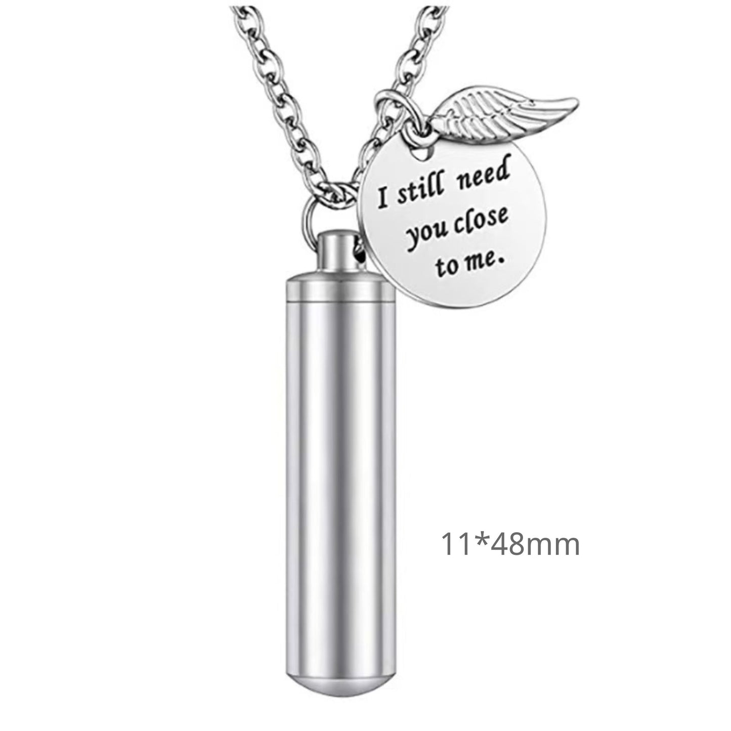 Stainless Steel Cylinder Pet Urn Necklace – Mini Ashes Keepsake Pendant (3 Sizes, 3 Colors)