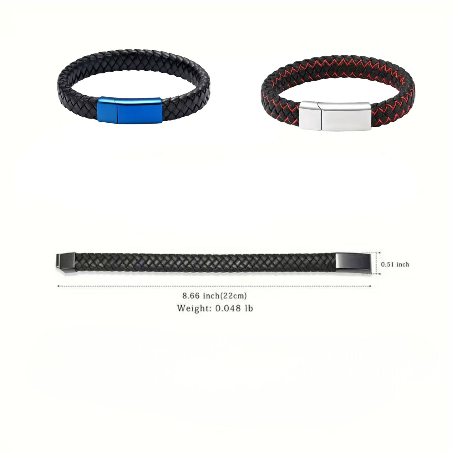 Men’s cremation urn bracelet size guide 22cm length braided leather design