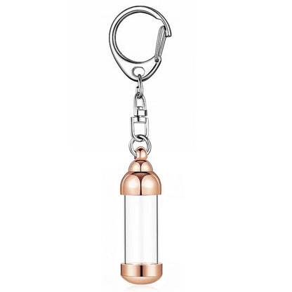 Rose Gold aluminum alloy transparent cylinder ashes urn keychain pendant, single memorial keepsake keyring for pet remembrance