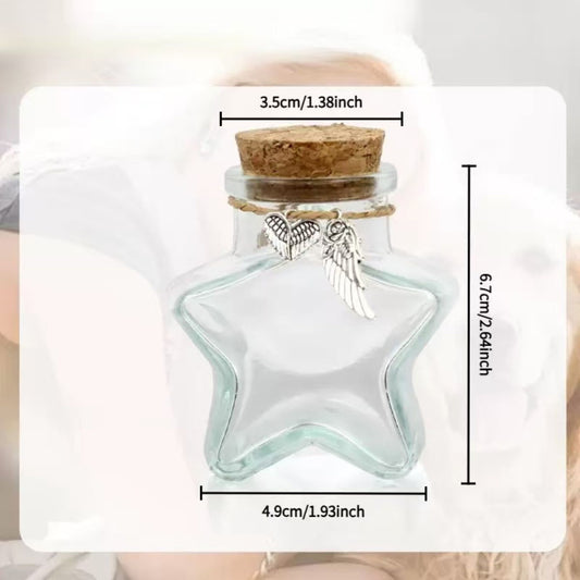 (Dimensions): "Pet ashes memorial jar with star shape and cork stopper,