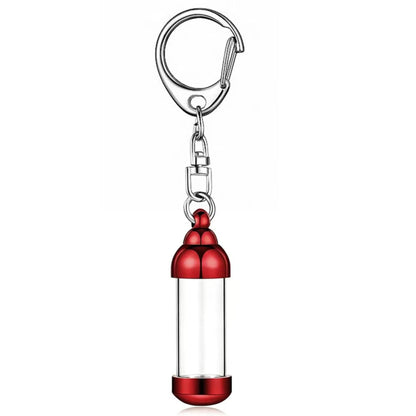 Red aluminum alloy transparent cylinder ashes urn keychain pendant, single memorial keepsake keyring for pet remembrance