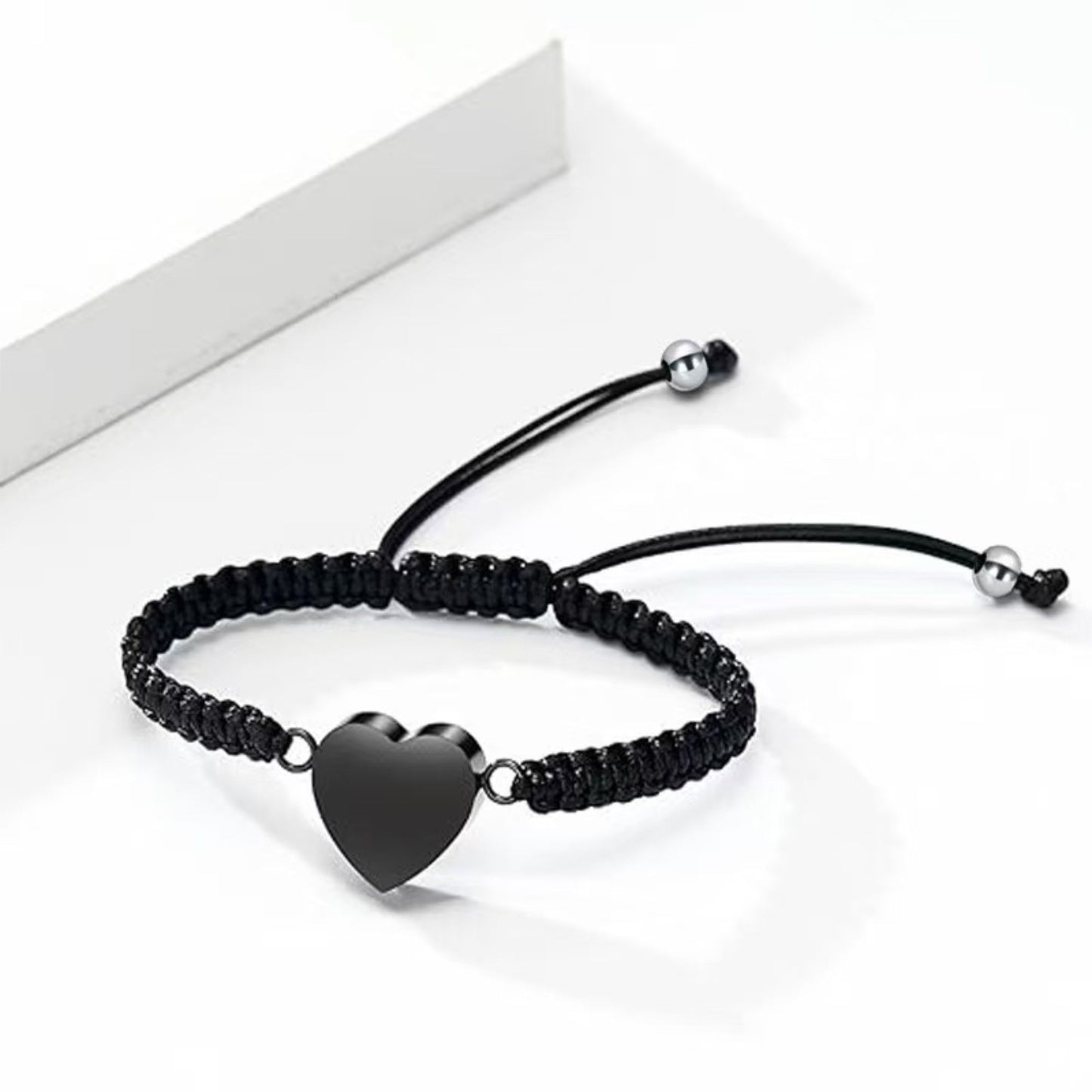 Black heart urn bracelet braided cord memorial jewelry plain heart charm
