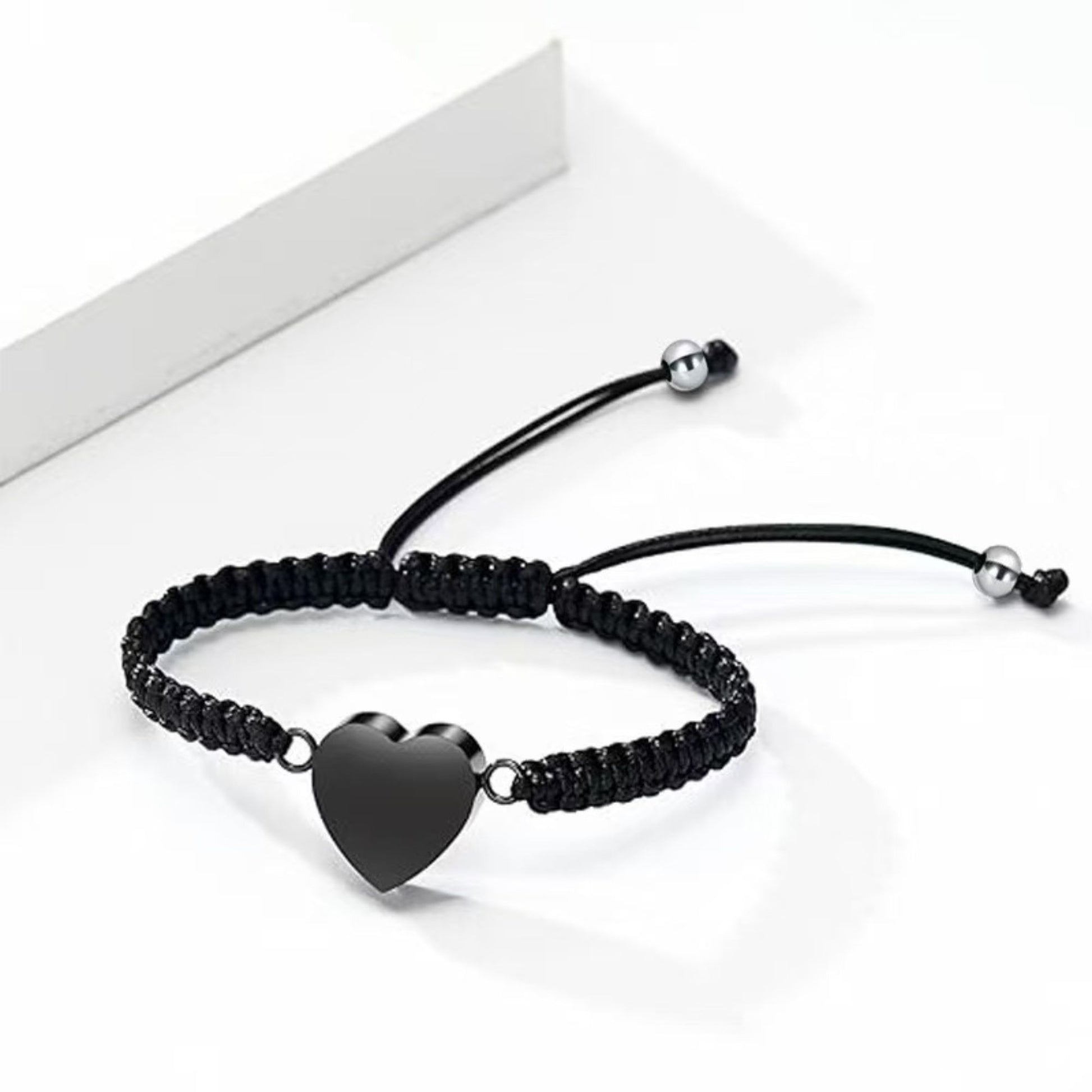 Black heart urn bracelet braided cord memorial jewelry plain heart charm