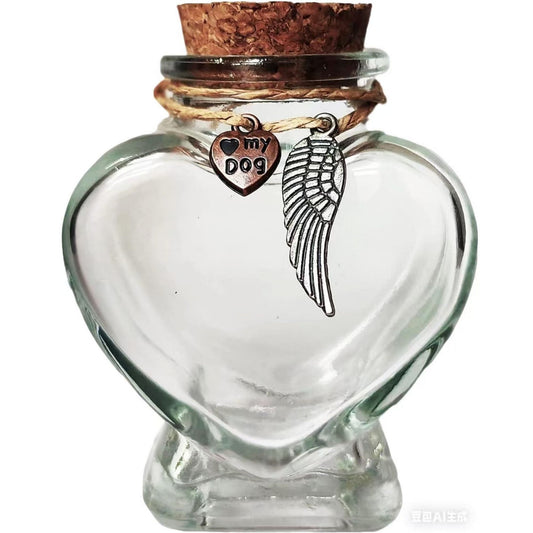  "Heart-shaped Pet Memorial Urn with wings charm, ideal for pet ashes or fur keepsake"