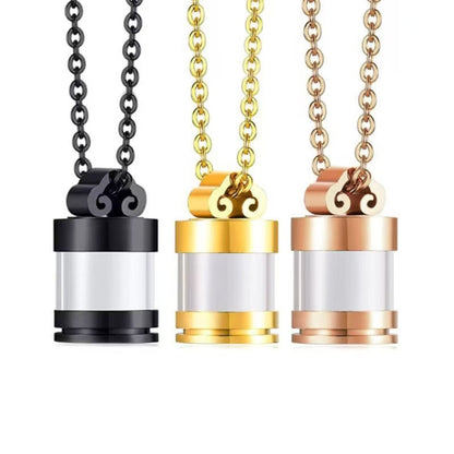 4-color stainless steel glass urn necklace set showing black gold rose gold silver pendants
