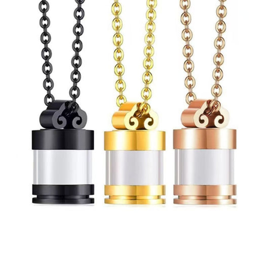 4-color stainless steel glass urn necklace set showing black gold rose gold silver pendants