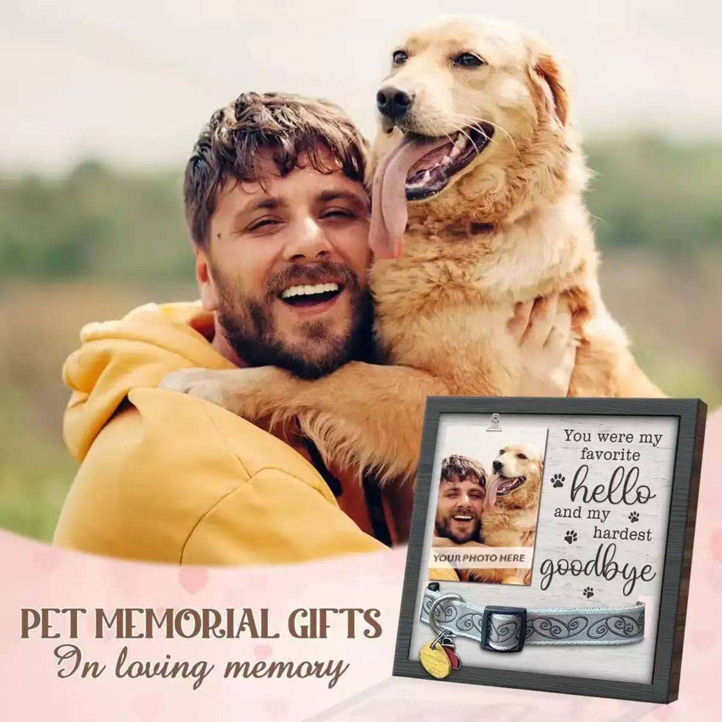 Dog Memorial Picture Frame - Dog Collar Memorial Frame Gift - Cat or Dog Pet Loss Gift for a Grieving Friend - Pet Remembrance Gift and Sympathy Photo Keepsake