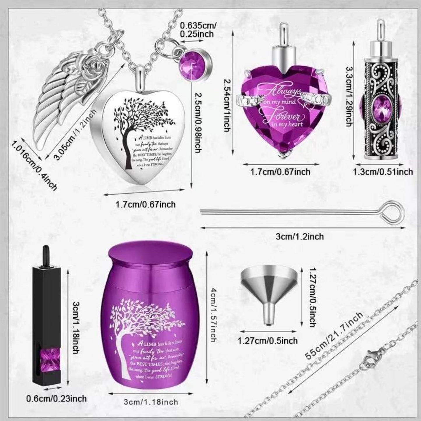 Pet Cremation Jewelry & Mini Keepsake Urn (Choose Style) – Purple Memorial Urn Pendant Necklace or Mini Urn, Screw-Top, Leak-Resistant, for Ashes & Fur