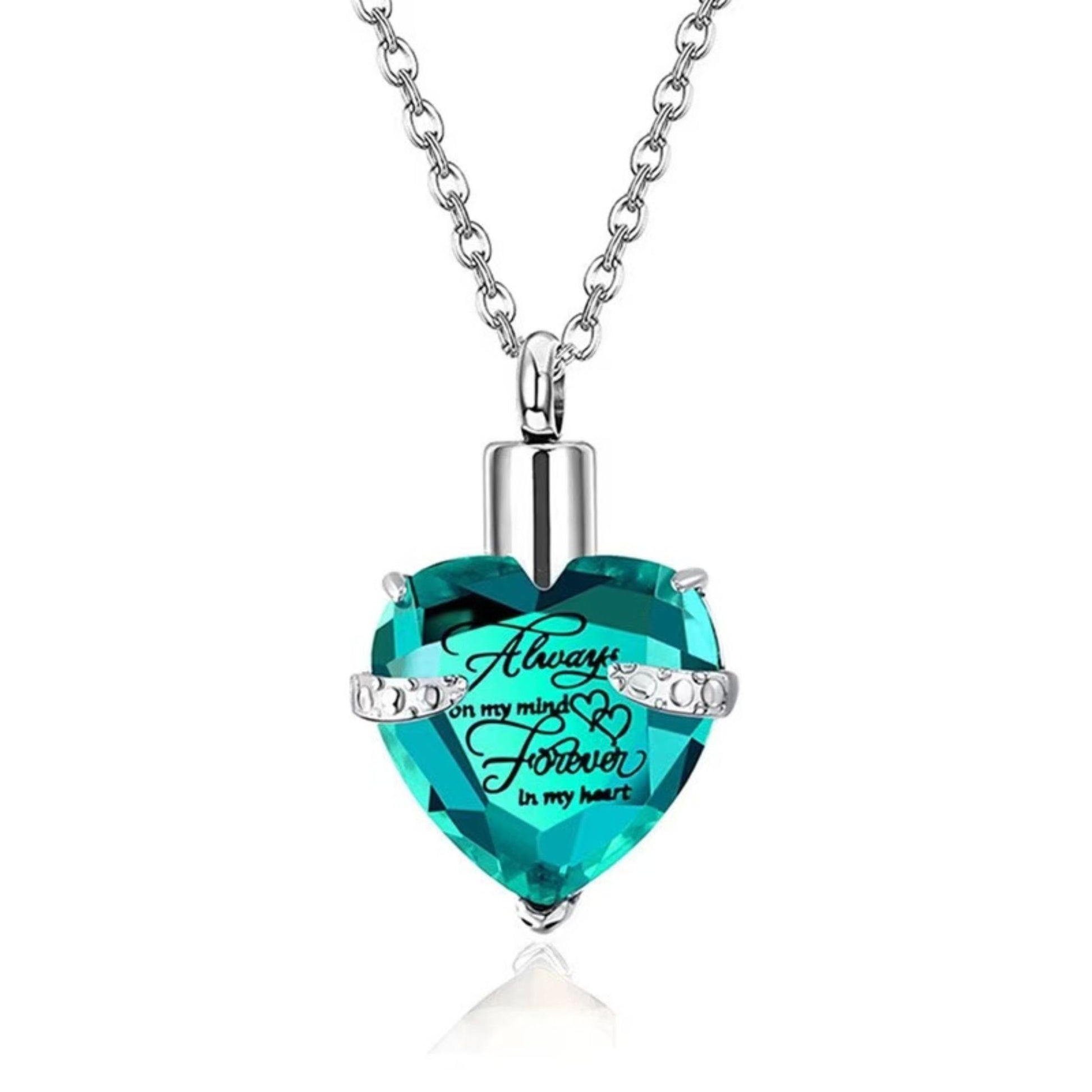 December： Birthstone heart crystal urn necklace pendant on chain, memorial keepsake jewelry for pet loss