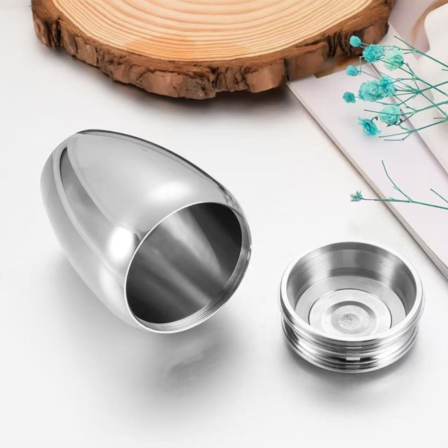 Close-up of the screw-top lid and interior of the mini aluminum alloy keepsake urn