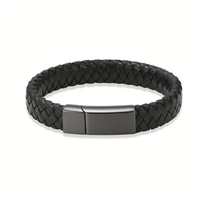 Men’s Cremation Urn Bracelet for Ashes – Braided Leather Magnetic Clasp Keepsake (6 Colors, 22cm)