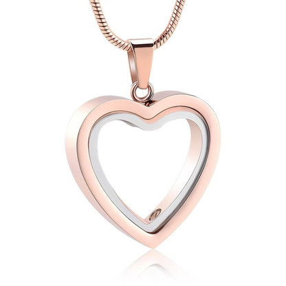  Rose Gold stainless steel heart memorial urn necklace pendant on chain, minimalist outline design