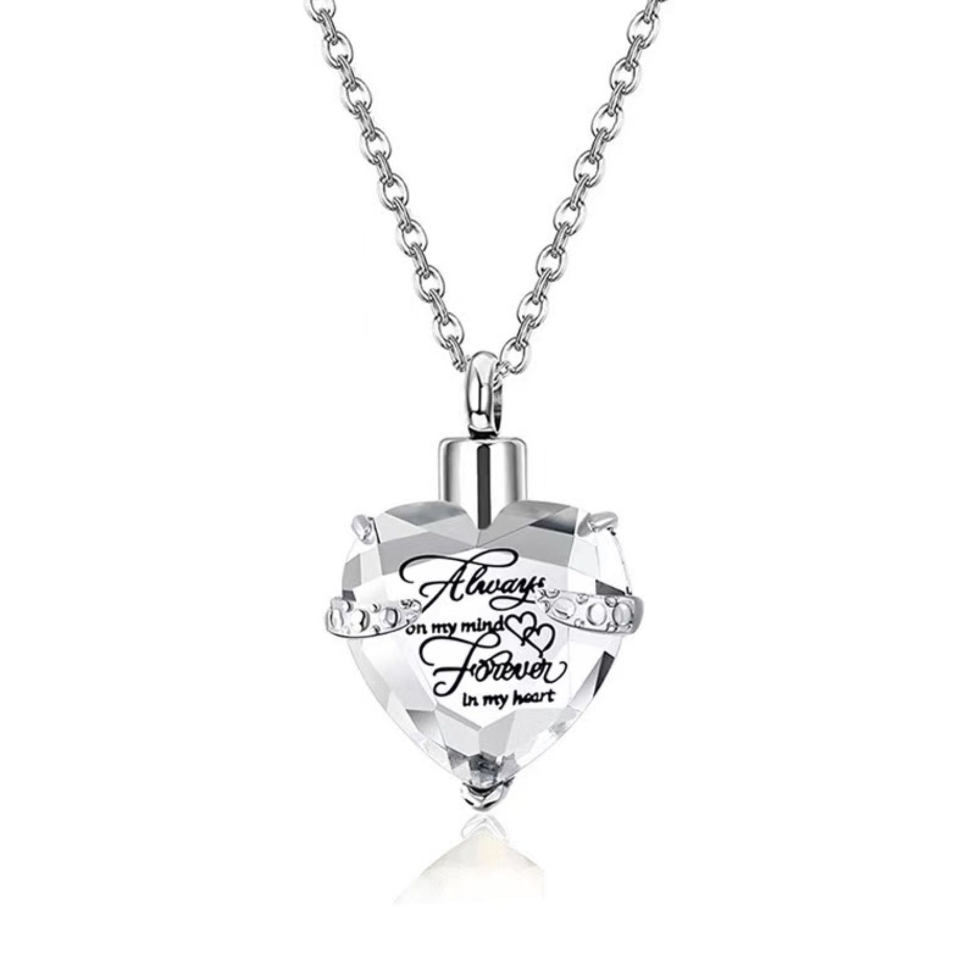 April： Birthstone heart crystal urn necklace pendant on chain, memorial keepsake jewelry for pet loss