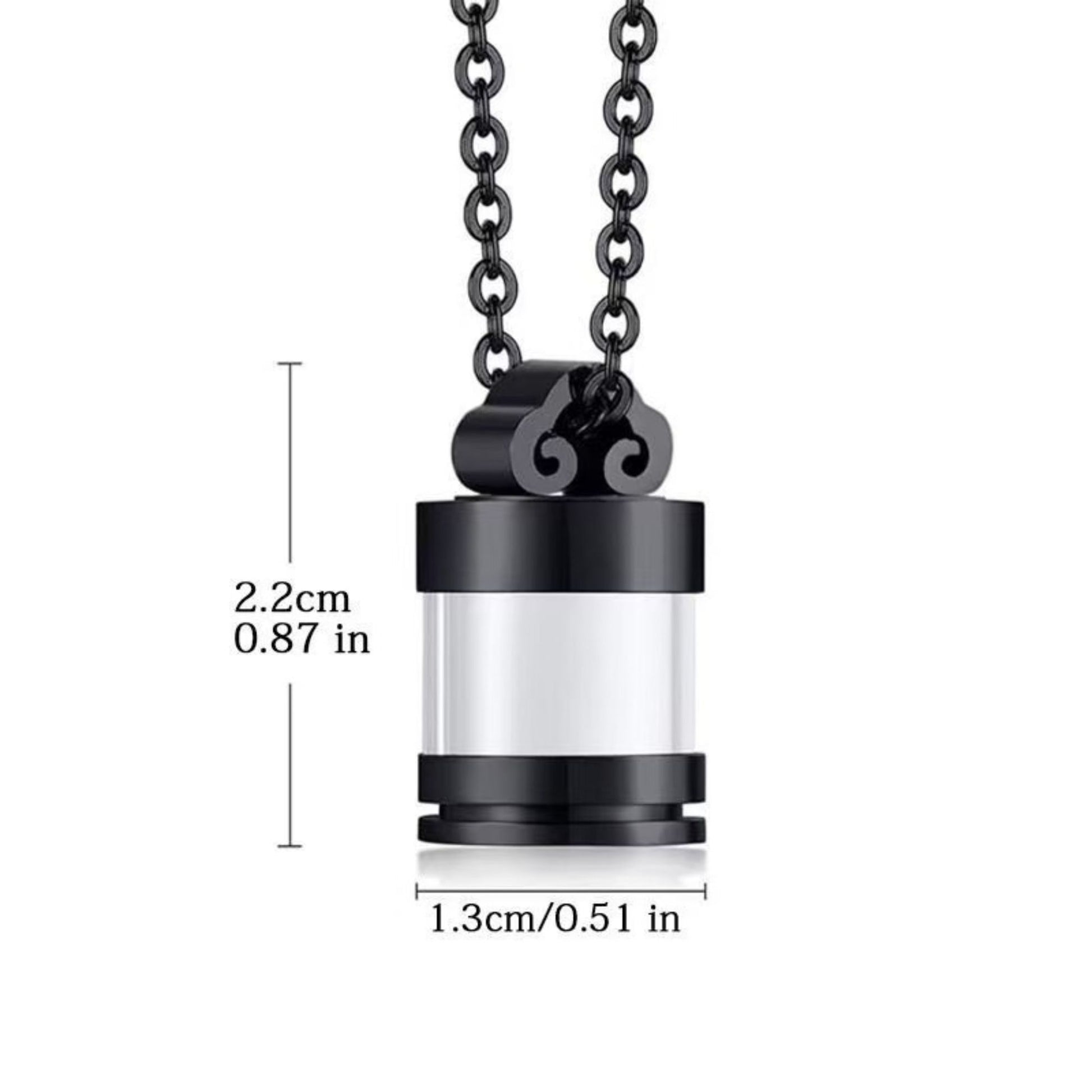 Black clear glass urn necklace pendant size chart 2.2cm by 1.3cm