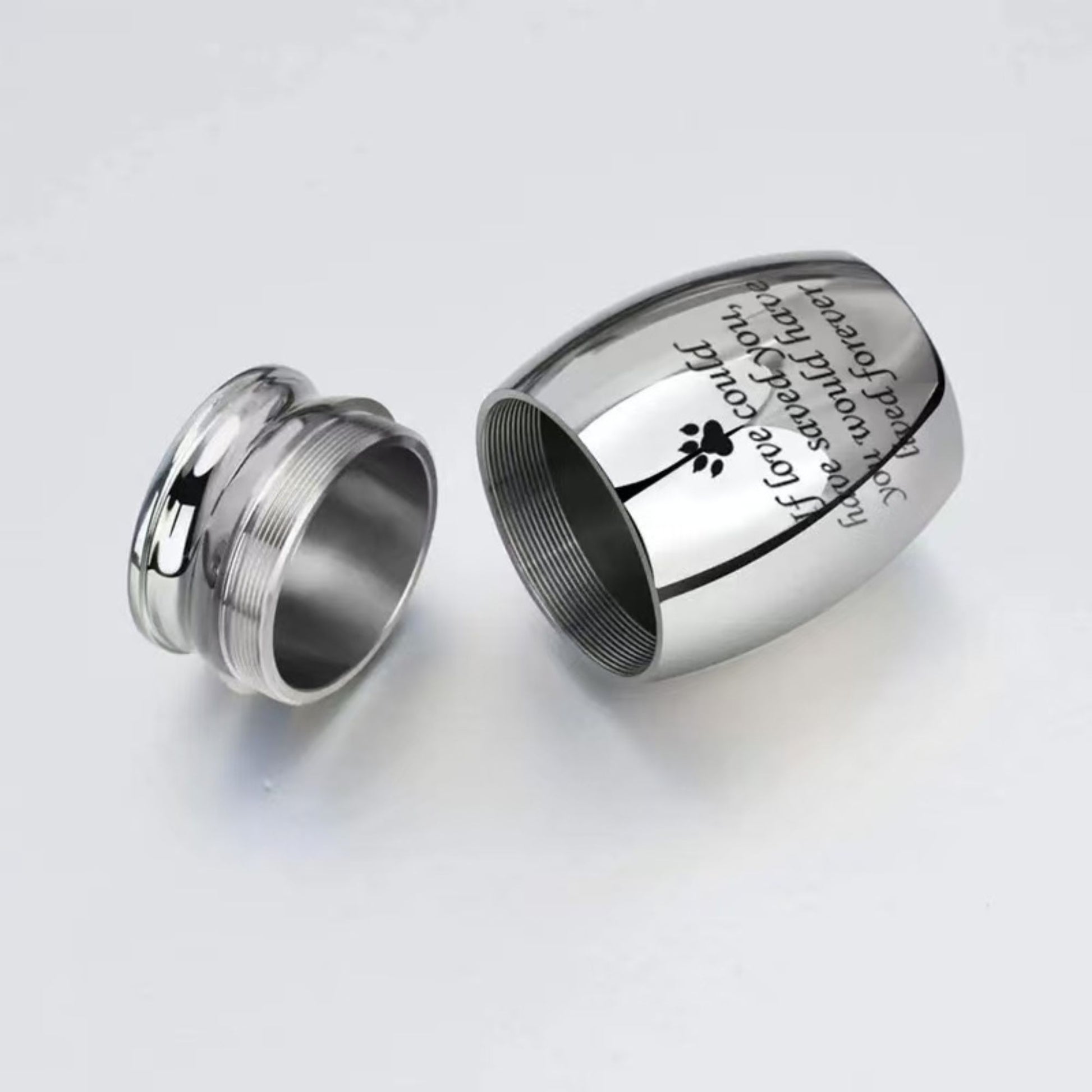 Close-up of threaded screw-top lid and interior of the mini aluminum alloy keepsake urn