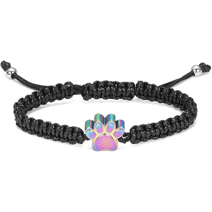 Paw Print Cremation Urn Bracelet for Ashes – Braided Memorial Keepsake, Adjustable Cord, Stainless Steel Paw Charm (6 Colors)