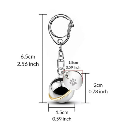 Size chart of planet memorial urn keychain showing 6.5cm length and charm dimensions