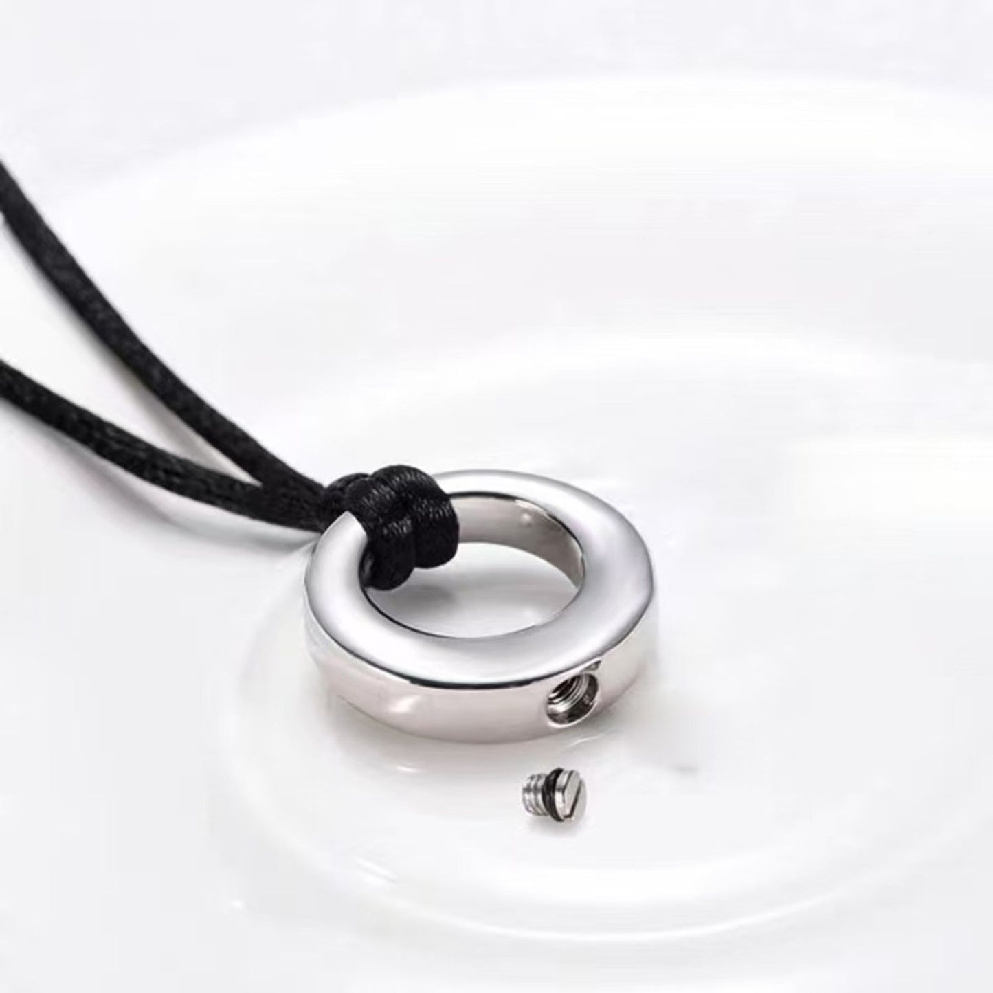 Silver hollow circle stainless steel urn necklaces