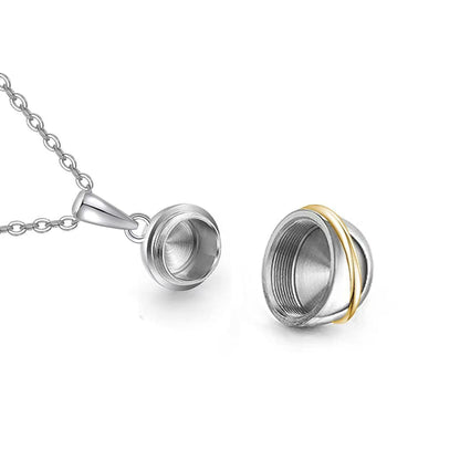 Close-up of threaded screw closure on planet keepsake urn necklace pendant