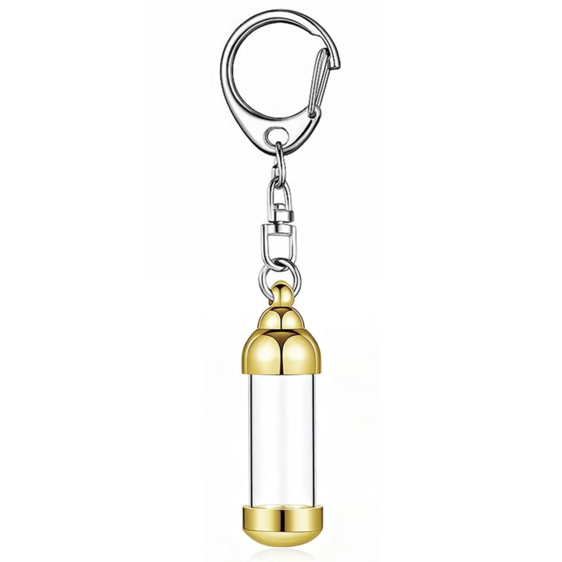 Gold aluminum alloy transparent cylinder ashes urn keychain pendant, single memorial keepsake keyring for pet remembrance