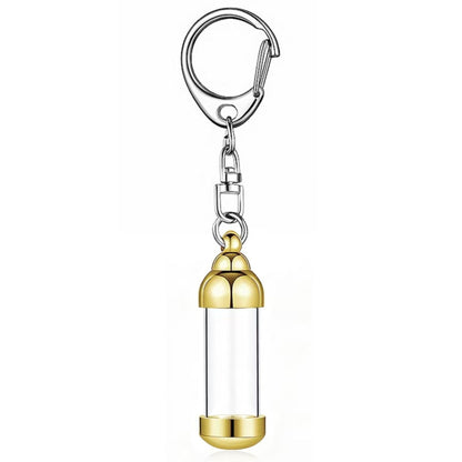 Gold aluminum alloy transparent cylinder ashes urn keychain pendant, single memorial keepsake keyring for pet remembrance