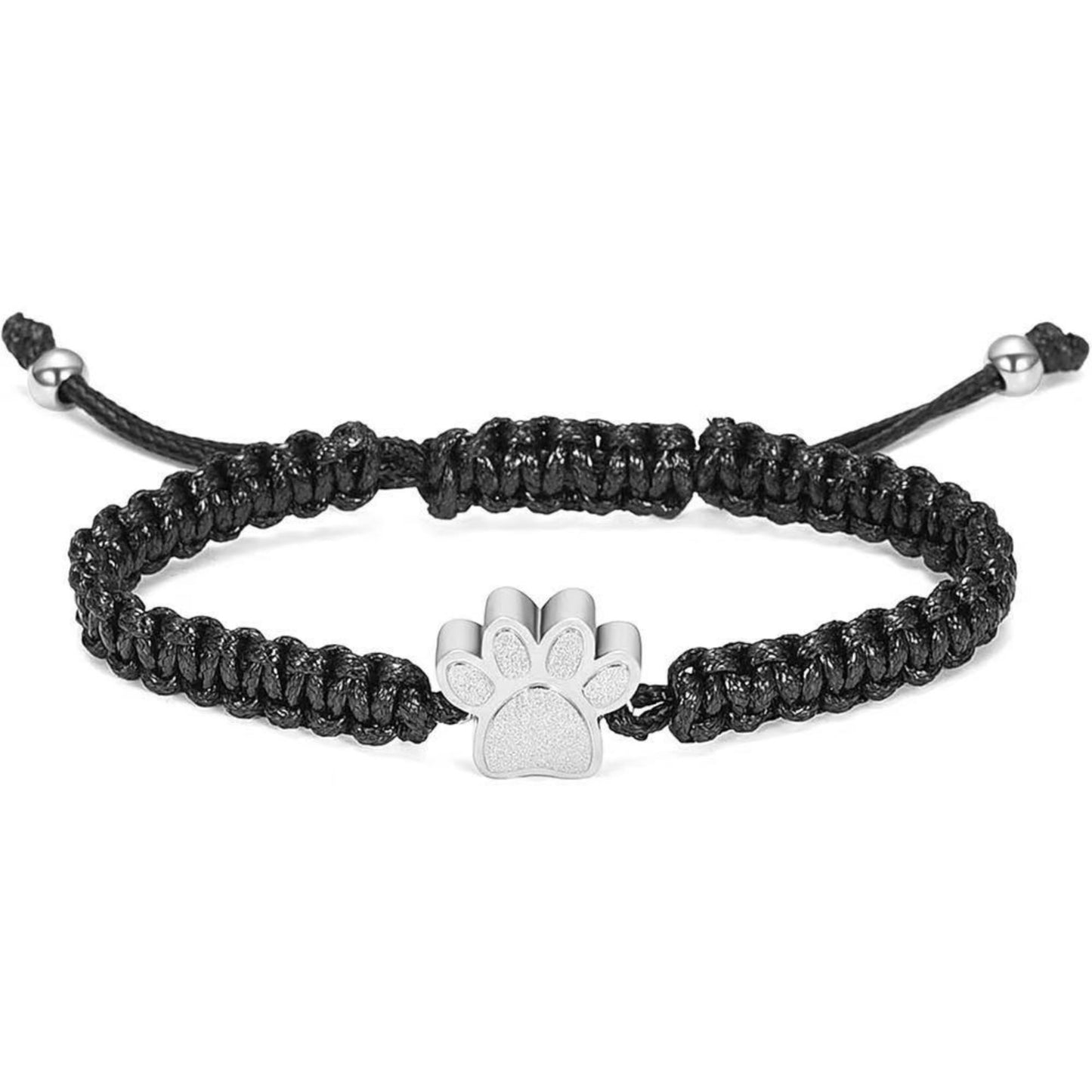Paw Print Cremation Urn Bracelet for Ashes – Braided Memorial Keepsake, Adjustable Cord, Stainless Steel Paw Charm (6 Colors)