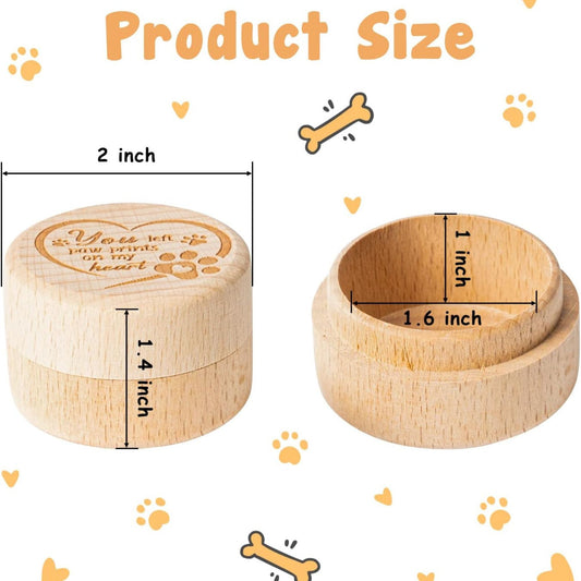 Wooden Paw Print Memorial Box Size View showing dimensions for a small pet urn, cat urn, or small urn for pet ashes