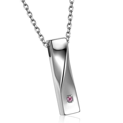 Twisted Stainless Steel Cremation Urn Necklace with Birthstone Crystal – Minimal Bar Keepsake Memorial Jewelry for Pets (12 Colors)