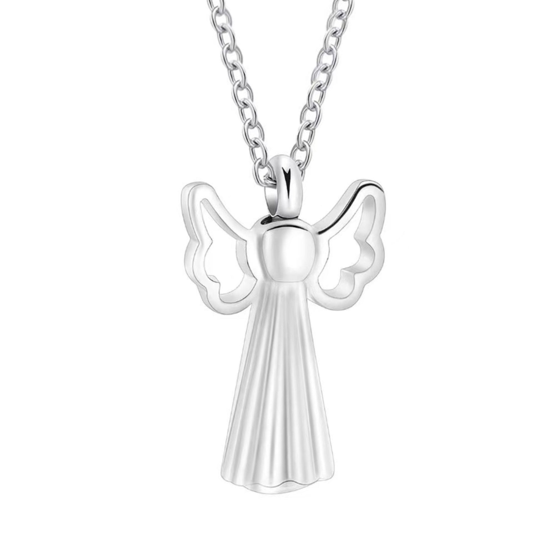 Stainless steel angel wings urn necklace pet memorial keepsake pendant in silver tone