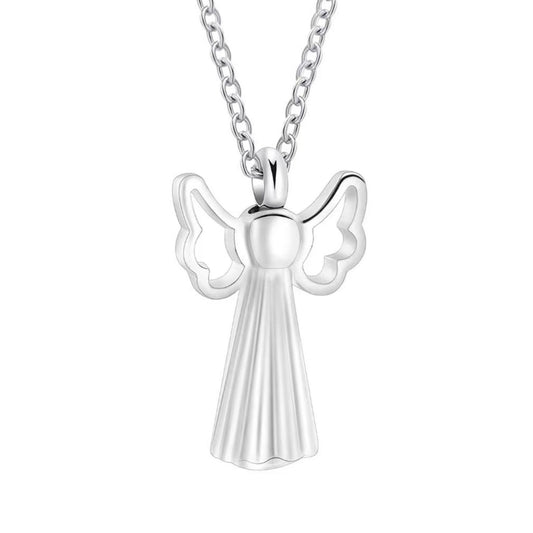 Stainless steel angel wings urn necklace pet memorial keepsake pendant in silver tone