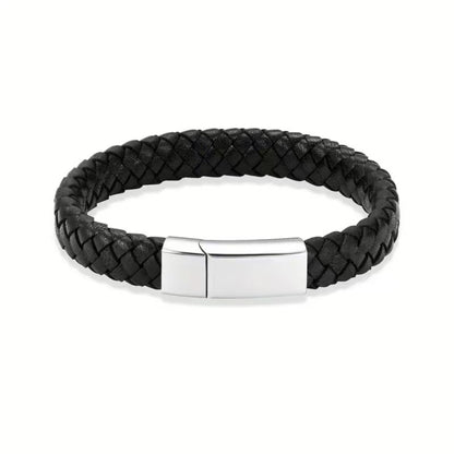 Men’s Cremation Urn Bracelet for Ashes – Braided Leather Magnetic Clasp Keepsake (6 Colors, 22cm)