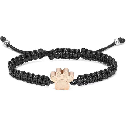 Paw Print Cremation Urn Bracelet for Ashes – Braided Memorial Keepsake, Adjustable Cord, Stainless Steel Paw Charm (6 Colors)