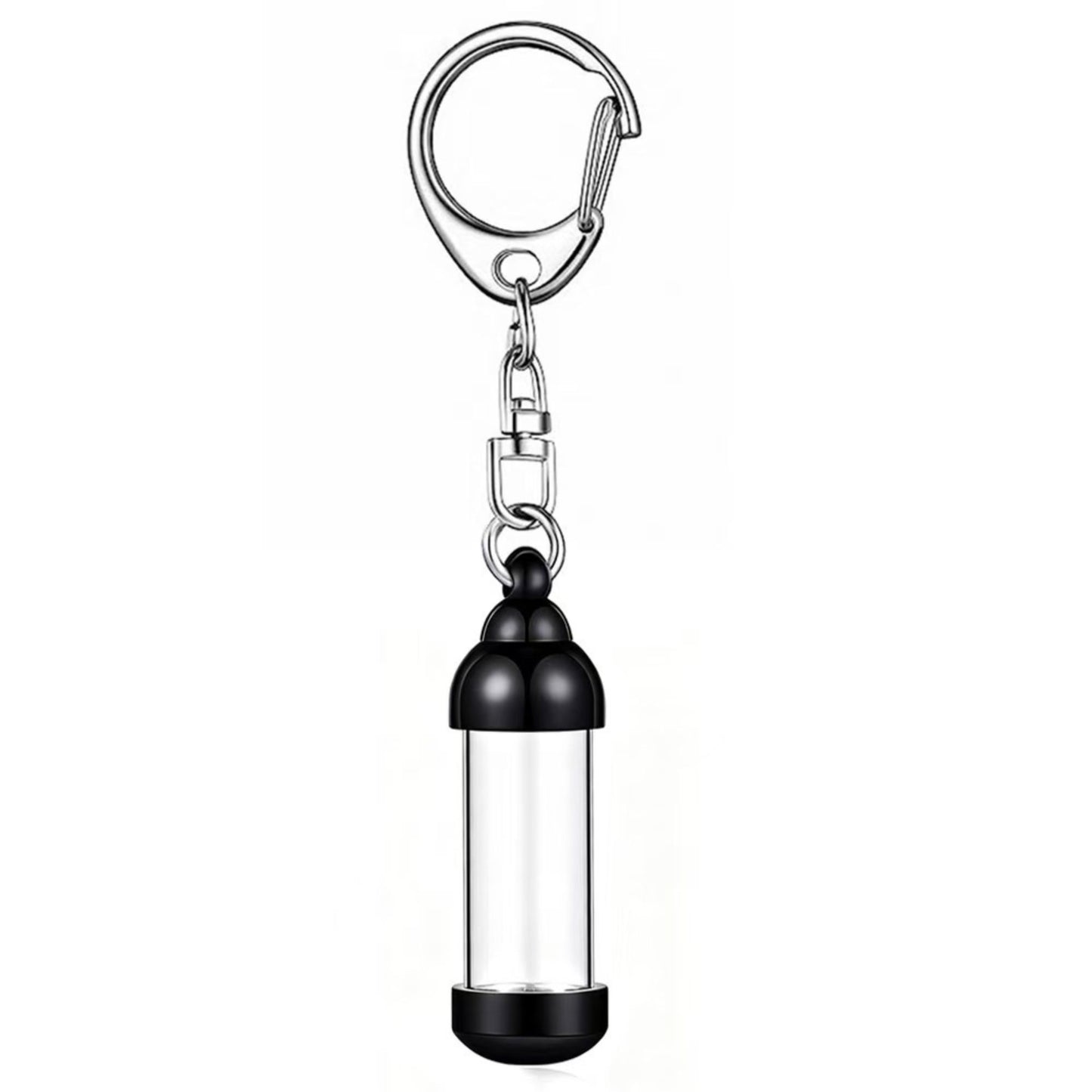 Black aluminum alloy transparent cylinder ashes urn keychain pendant, single memorial keepsake keyring for pet remembrance