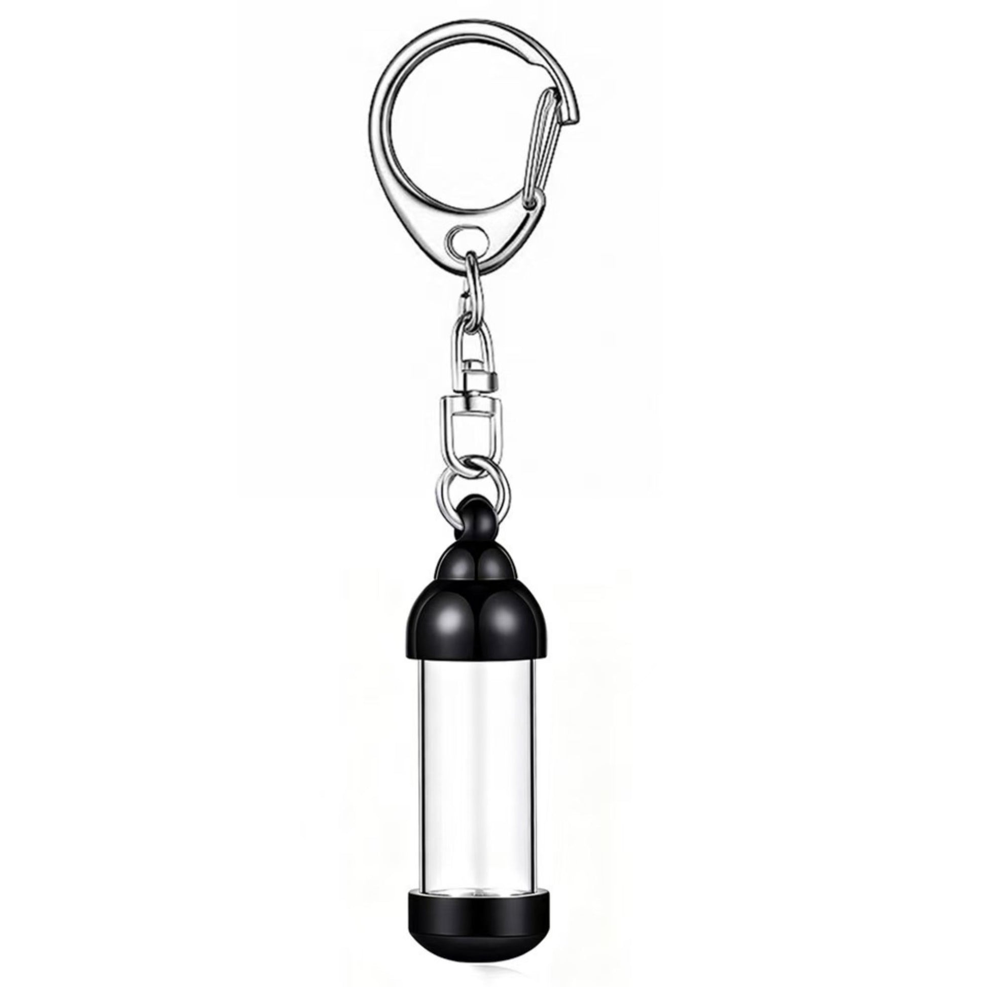 Black aluminum alloy transparent cylinder ashes urn keychain pendant, single memorial keepsake keyring for pet remembrance